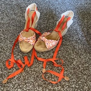 J. Crew Orange Espadrille Wedge Ankle Wrap Heel Shoes - Women’s Size 6